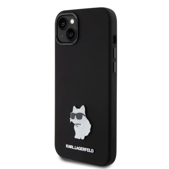 Калъф за iPhone 15 Plus - Karl Lagerfeld Silicone (KLHCP15MSMHCHCNPK) - Choupette Metal Pin
