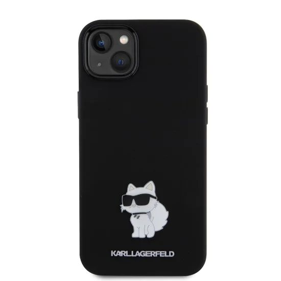 Калъф за iPhone 15 Plus - Karl Lagerfeld Silicone (KLHCP15MSMHCHCNPK) - Choupette Metal Pin