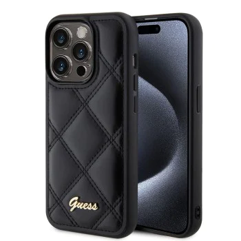 Калъф за iPhone 15 Pro Max - Guess Quilted Metal Logo (GUHCP15XPSQSQQSK) - Черен