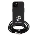 Калъф за iPhone 15 Plus - Karl Lagerfeld Saffiano Crossbody (KLHCP15MSAKAKCPSK) - Metal Pin Karl&Choupette