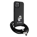 Калъф за iPhone 15 Plus - Karl Lagerfeld Saffiano Crossbody (KLHCP15MSAKAKCPSK) - Metal Pin Karl&Choupette