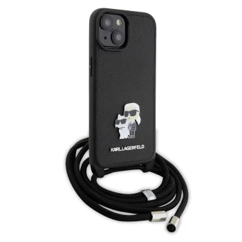 Калъф за iPhone 15 Plus - Karl Lagerfeld Saffiano Crossbody (KLHCP15MSAKAKCPSK) - Metal Pin Karl&Choupette