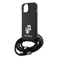 Калъф за iPhone 15 Plus - Karl Lagerfeld Saffiano Crossbody (KLHCP15MSAKAKCPSK) - Metal Pin Karl&Choupette