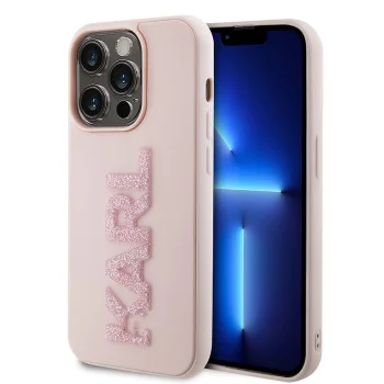 Калъф за iPhone 15 Pro - Karl Lagerfeld 3D Design (KLHCHCP15L3DMBKCP) - розово гумено блестящо лого