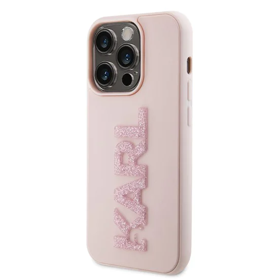 Калъф за iPhone 15 Pro - Karl Lagerfeld 3D Design (KLHCHCP15L3DMBKCP) - розово гумено блестящо лого