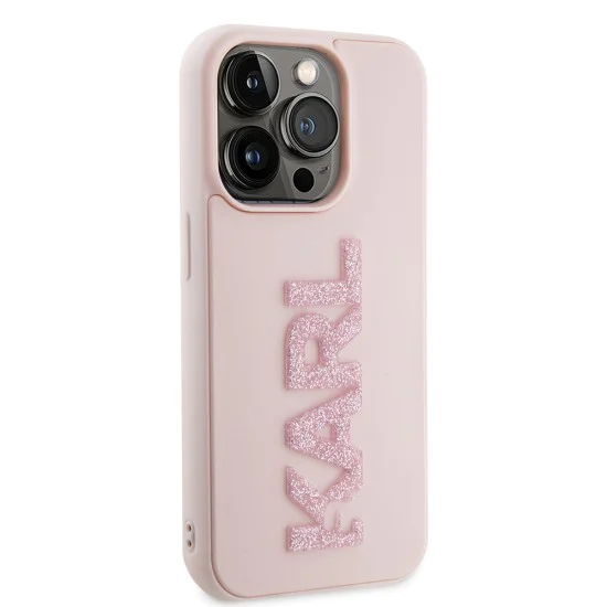 Калъф за iPhone 15 Pro - Karl Lagerfeld 3D Design (KLHCHCP15L3DMBKCP) - розово гумено блестящо лого