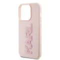 Калъф за iPhone 15 Pro - Karl Lagerfeld 3D Design (KLHCHCP15L3DMBKCP) - розово гумено блестящо лого