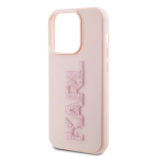 Калъф за iPhone 15 Pro - Karl Lagerfeld 3D Design (KLHCHCP15L3DMBKCP) - розово гумено блестящо лого