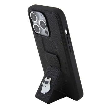 Калъф за iPhone 15 Pro - Karl Lagerfeld Saffiano Gripstand (KLHCP15LGSACHPK) - Choupette Pins
