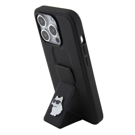 Калъф за iPhone 15 Pro - Karl Lagerfeld Saffiano Gripstand (KLHCP15LGSACHPK) - Choupette Pins
