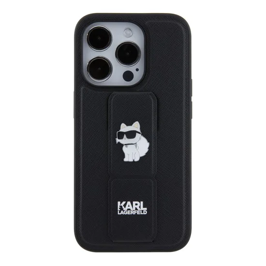 Калъф за iPhone 15 Pro - Karl Lagerfeld Saffiano Gripstand (KLHCP15LGSACHPK) - Choupette Pins