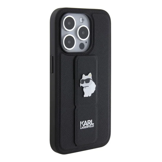 Калъф за iPhone 15 Pro - Karl Lagerfeld Saffiano Gripstand (KLHCP15LGSACHPK) - Choupette Pins
