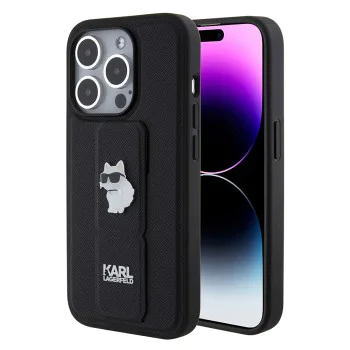 Калъф за iPhone 15 Pro - Karl Lagerfeld Saffiano Gripstand (KLHCP15LGSACHPK) - Choupette Pins