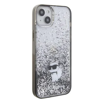 Калъф за iPhone 15 Plus - Karl Lagerfeld Hardcase Liquid Glitter (KLHCP15MLKKCNSK) - Transparent Choupette