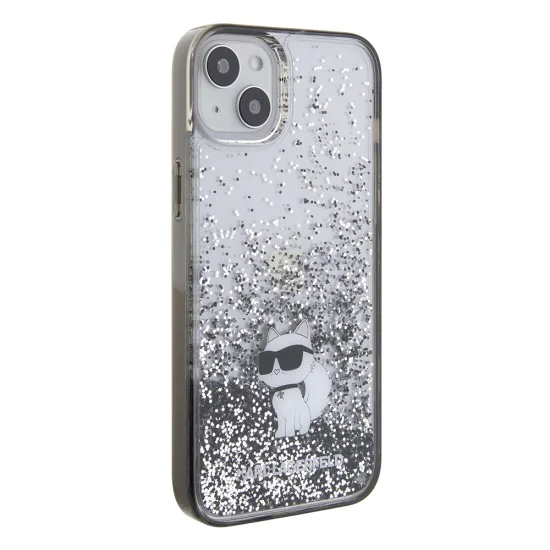 Калъф за iPhone 15 Plus - Karl Lagerfeld Hardcase Liquid Glitter (KLHCP15MLKKCNSK) - Transparent Choupette