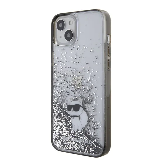 Калъф за iPhone 15 Plus - Karl Lagerfeld Hardcase Liquid Glitter (KLHCP15MLKKCNSK) - Transparent Choupette