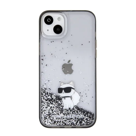 Калъф за iPhone 15 Plus - Karl Lagerfeld Hardcase Liquid Glitter (KLHCP15MLKKCNSK) - Transparent Choupette