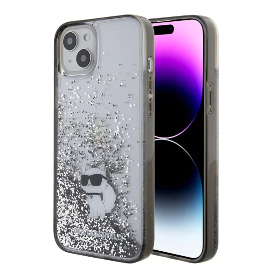 Калъф за iPhone 15 Plus - Karl Lagerfeld Hardcase Liquid Glitter (KLHCP15MLKKCNSK) - Transparent Choupette