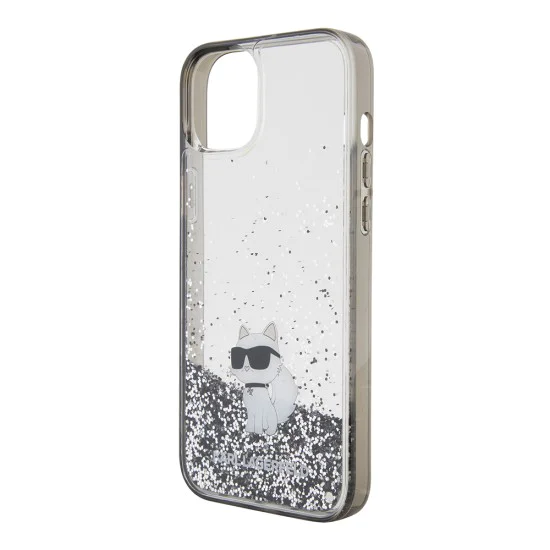 Калъф за iPhone 15 Plus - Karl Lagerfeld Hardcase Liquid Glitter (KLHCP15MLKKCNSK) - Transparent Choupette