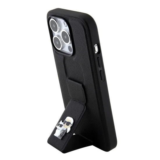 Калъф за iPhone 15 Pro - Karl Lagerfeld Saffiano Gripstand (KLHCP15LGSAKCPK) - Karl&Choupette Pins