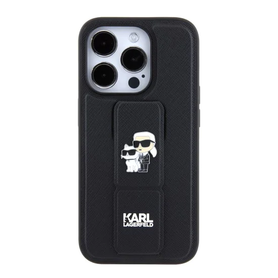 Калъф за iPhone 15 Pro - Karl Lagerfeld Saffiano Gripstand (KLHCP15LGSAKCPK) - Karl&Choupette Pins