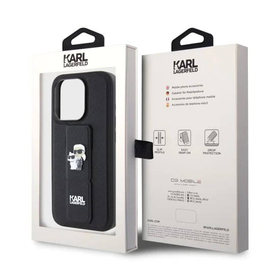 Калъф за iPhone 15 Pro - Karl Lagerfeld Saffiano Gripstand (KLHCP15LGSAKCPK) - Karl&Choupette Pins