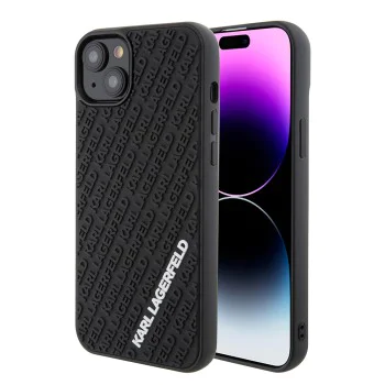 Калъф за iPhone 15 Plus - Karl Lagerfeld 3D Design (KLHCP15M3DMKRLK) - гумено мулти лого