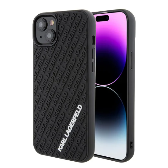 Калъф за iPhone 15 Plus - Karl Lagerfeld 3D Design (KLHCP15M3DMKRLK) - гумено мулти лого