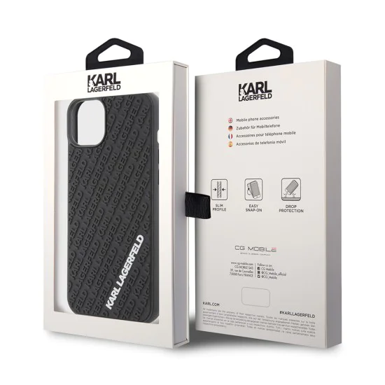 Калъф за iPhone 15 Plus - Karl Lagerfeld 3D Design (KLHCP15M3DMKRLK) - гумено мулти лого