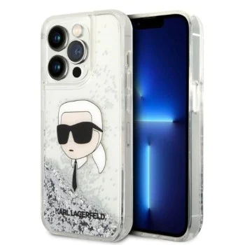 Калъф за iPhone 14 Pro Max - Karl Lagerfeld Hardcase Glitter (KLHCP14XLNKHCH) - Silver Karl Head