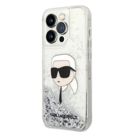 Калъф за iPhone 14 Pro Max - Karl Lagerfeld Hardcase Glitter (KLHCP14XLNKHCH) - Silver Karl Head