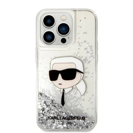 Калъф за iPhone 14 Pro Max - Karl Lagerfeld Hardcase Glitter (KLHCP14XLNKHCH) - Silver Karl Head