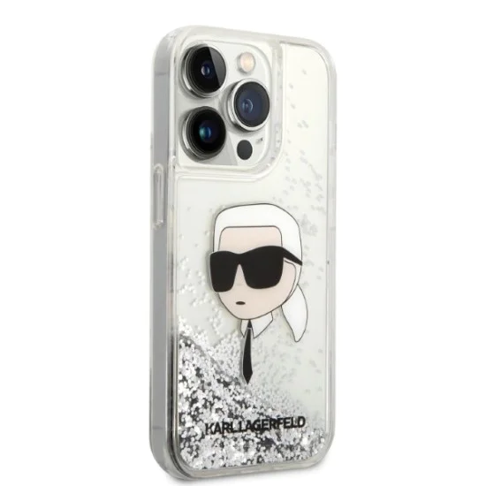 Калъф за iPhone 14 Pro Max - Karl Lagerfeld Hardcase Glitter (KLHCP14XLNKHCH) - Silver Karl Head