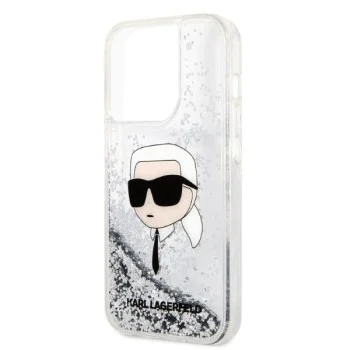Калъф за iPhone 14 Pro Max - Karl Lagerfeld Hardcase Glitter (KLHCP14XLNKHCH) - Silver Karl Head