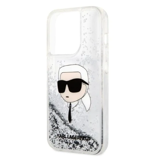 Калъф за iPhone 14 Pro Max - Karl Lagerfeld Hardcase Glitter (KLHCP14XLNKHCH) - Silver Karl Head