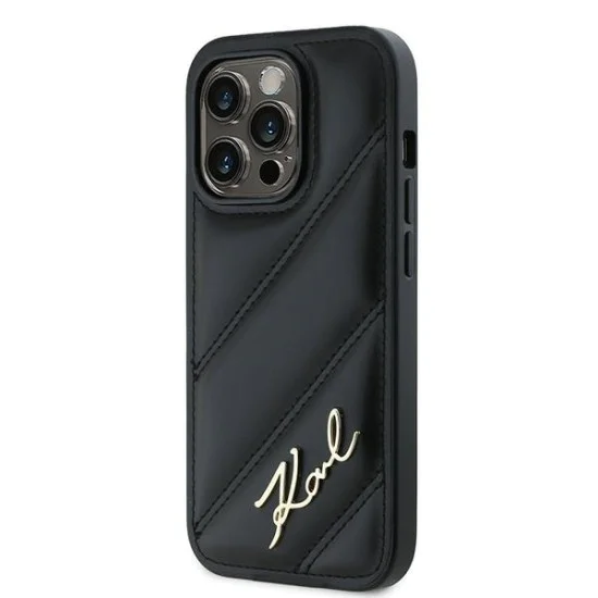 Калъф за iPhone 14 Pro Max - Karl Lagerfeld Diagonal Quilted Script (KLHCP14XPQQDSMGK) - Черен
