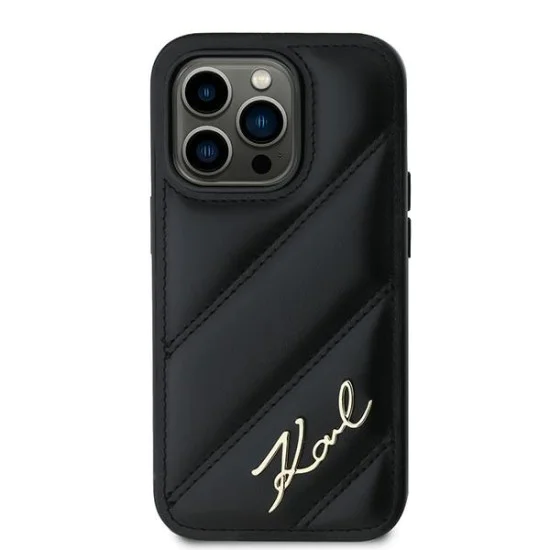 Калъф за iPhone 14 Pro Max - Karl Lagerfeld Diagonal Quilted Script (KLHCP14XPQQDSMGK) - Черен