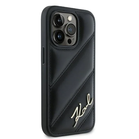 Калъф за iPhone 14 Pro Max - Karl Lagerfeld Diagonal Quilted Script (KLHCP14XPQQDSMGK) - Черен