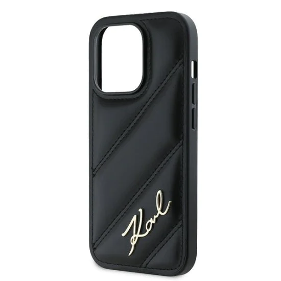Калъф за iPhone 14 Pro Max - Karl Lagerfeld Diagonal Quilted Script (KLHCP14XPQQDSMGK) - Черен