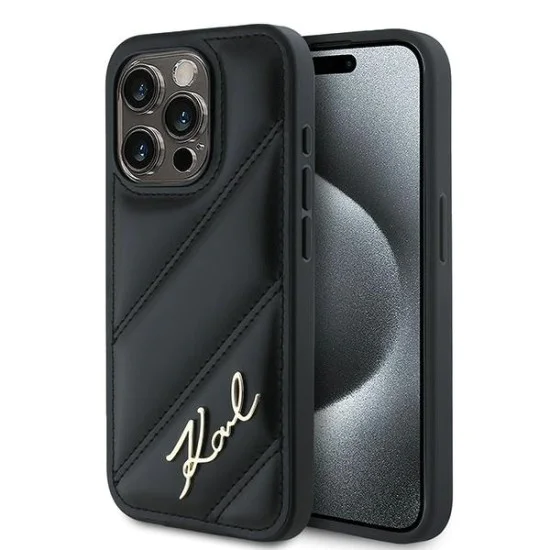 Калъф за iPhone 14 Pro Max - Karl Lagerfeld Diagonal Quilted Script (KLHCP14XPQQDSMGK) - Черен