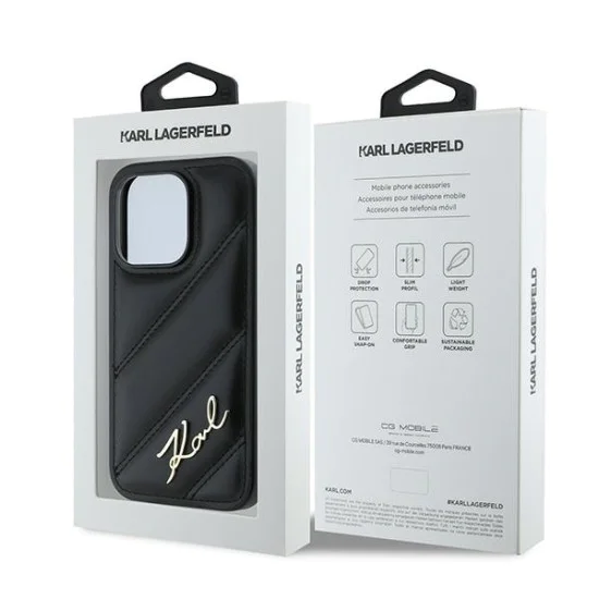 Калъф за iPhone 14 Pro Max - Karl Lagerfeld Diagonal Quilted Script (KLHCP14XPQQDSMGK) - Черен