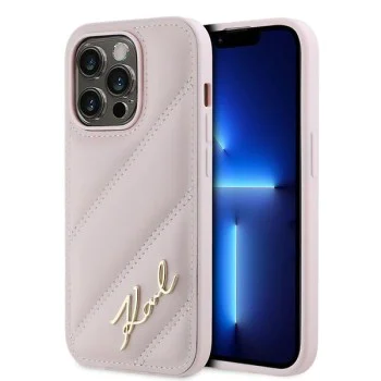 Калъф за iPhone 14 Pro Max - Karl Lagerfeld Diagonal Quilted Script (KLHCP14XPQQDSMGP) - Розов