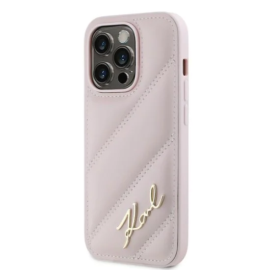 Калъф за iPhone 14 Pro Max - Karl Lagerfeld Diagonal Quilted Script (KLHCP14XPQQDSMGP) - Розов