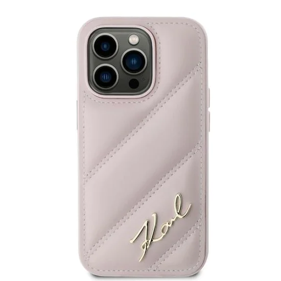 Калъф за iPhone 14 Pro Max - Karl Lagerfeld Diagonal Quilted Script (KLHCP14XPQQDSMGP) - Розов