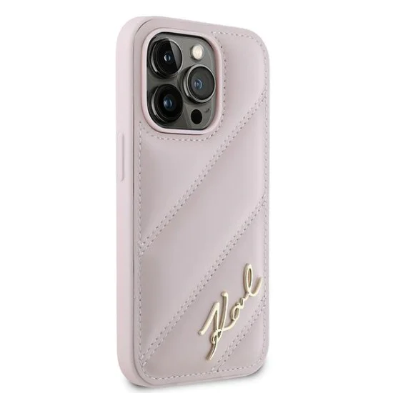 Калъф за iPhone 14 Pro Max - Karl Lagerfeld Diagonal Quilted Script (KLHCP14XPQQDSMGP) - Розов