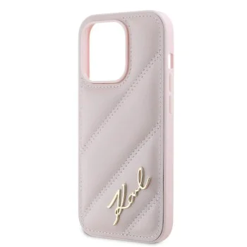 Калъф за iPhone 14 Pro Max - Karl Lagerfeld Diagonal Quilted Script (KLHCP14XPQQDSMGP) - Розов