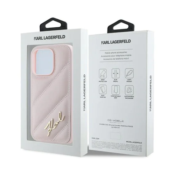 Калъф за iPhone 14 Pro Max - Karl Lagerfeld Diagonal Quilted Script (KLHCP14XPQQDSMGP) - Розов