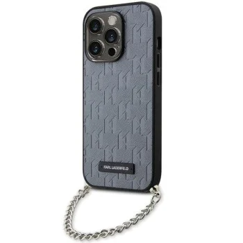 Калъф за iPhone 14 Pro Max - Karl Lagerfeld Saffiano Monogram Chain (KLHCP14XSACKLHPG) - сребрист