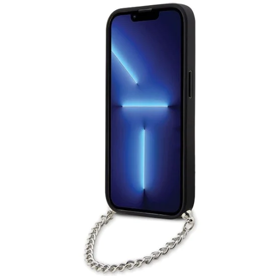 Калъф за iPhone 14 Pro Max - Karl Lagerfeld Saffiano Monogram Chain (KLHCP14XSACKLHPG) - сребрист