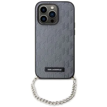 Калъф за iPhone 14 Pro Max - Karl Lagerfeld Saffiano Monogram Chain (KLHCP14XSACKLHPG) - сребрист